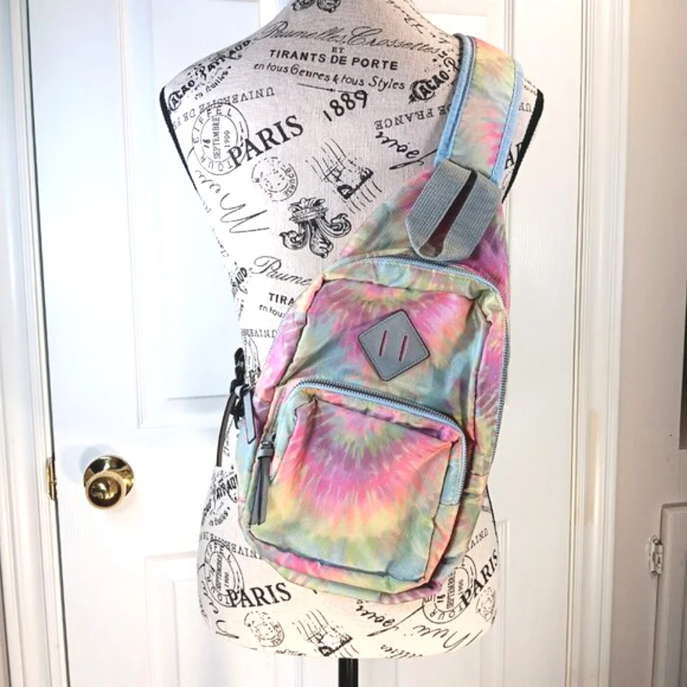 Rainbow Tie-Dye Slingback Bag Colorful Travel Backpack - Picture 9 of 16